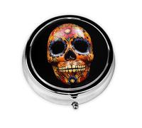 Day of The Dead Masks Portable Pill Box, 3 Compartment Pill Box, can be Put into Wallet, Pocket, Light and Convenient, mini Round Pill Box