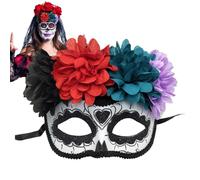 Day Of The Dead Masque Half Face Flower Skull Decoration | Sugar Skull Eyemask Masque for Costume Party Masquerade Party Cosplay Carnival Stage Performance