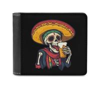 Day of The Dead Mexican Skull Beer Men's Wallet Bifold RFID Blocking Wallet Slim Billfold Pocket with Card Holders for Women