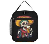 Day of The Dead Mexican Skull Beer Printed Insulated Lunch Box Portable Lunch Bag with Detachable Handle for Travel Work Picnic