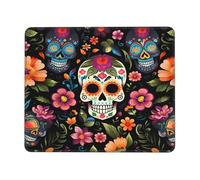 Day Of The Dead Mouse Pad Sugar Skull Flower Gaming Mouse Mat with Stitched Edges Non-Slip Rubber Base Mousepad for for PC Laptop 26x21cm