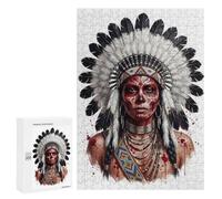 Day of The Dead Native American Warrior, 300 PCS Decorative Jigsaw for Grown-Ups, Gift for Winter Evenings, for Mindful Indoor Entertainment