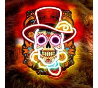 Day Of The Dead Neon Sign Halloween Decoration UV Printed Art Combination With Dimmable LED Neon Light Suitable for Men's Cave Bar Bedroom Wall Decoration(5V 11.8 * 14.9 Inches)