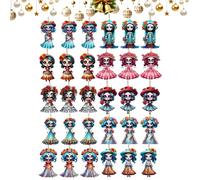 Day of the Dead Ornaments for Tree, 2D Acrylic Decor | Car Day of the Dead Doll Charm with Rope,for Halloween Tree Holiday Home Bag Car Rear View Mirror Fence Yard Wall