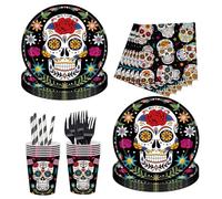 Day of The Dead Party Tableware, Halloween Themed Party Tableware, Halloween Horror Tableware Set, Paper Plates Paper Napkins and Cups for 24 Guests - 120PCS