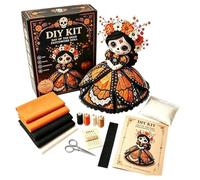Day of the Dead Patchwork Doll DIY Kit Sugar Skull Sewing Craft Set for Adults Beginners Marigold Home Decor Party Ornament Gift for Doll Lovers for Halloween decorations