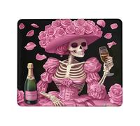 Day of The Dead Peach Skeleton Mouse Pad, Elegant Floral Skull Design, Non-Slip Washable Gaming Mousepad for Home Office Use Square 8x10 Inch
