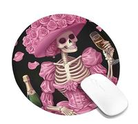 Day of The Dead Peach Skeleton Mouse Pad, Elegant Floral Skull Design, Non-Slip Washable Gaming Mousepad for Home Office Use Round 8x8 Inch