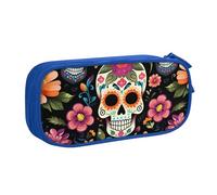 Day of The Dead Pencil Case for Boys Girls Sugar Skull Flower Large Pen Bag Desk Stationery Organizer Pencil Pouch for School Office Zippered Makeup Bag