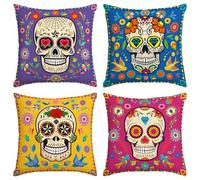 Day of The Dead Pillow Covers Dia De Los Muertos Throw Pillow Case Mexican Sugar Skull Marigolds Floral Decor Day of The Dead Decorations for Home Party