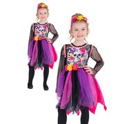 Smiffys Day of the Dead Pom-Pom Costume Dress & Headband, Halloween Child Fancy Dress, Day of The Dead Dress Up Costumes