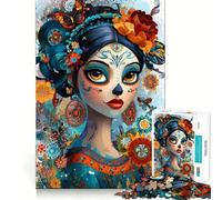 Day of The Dead Portrait Jigsaws 1000 Pieces for Adults Sharp Thinking Smooth Thick Fun Activity Home Display (38x52cm)