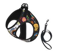 Day of The Dead Print Dog Harness Vest for Small Pets L | Small Sized Leash Set Soft Light Puppy Breathable Mesh Reflective Training Walking Adjustable Circumference