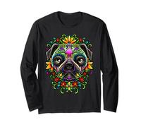 Day of The Dead Pug Detailed Colourful Dog Illustration Long Sleeve T-Shirt