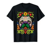 Day of The Dead Pug Detailed Colourful Dog Illustration T-Shirt