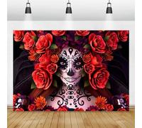 Day Of The Dead Rose Backdrop Sugar Skull Flower Marigold Carnival Dress-up Dance Party Background Photoshoot