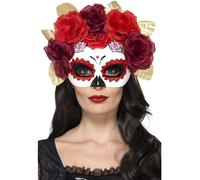 Smiffys Day of the Dead Rose Eyemask, Red , Eyemasks Fancy Dress, Adult Dress Up Eye masks
