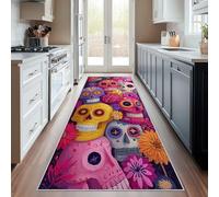 Day of the Dead Runner Rug, Washable Hallway Runner Mexican Skull 65 x 300, for Kitchen, Entryway, Bedroom Decor, Non Slip Low Pile Indoor Floor Carpet a245
