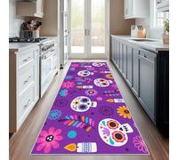 Day of the Dead Runner Rug, Washable Hallway Runner Mexican Sugar Skull 65 x 180, for Kitchen, Entryway, Bedroom Decor, Non Slip Low Pile Indoor Floor Carpet a123