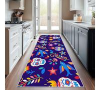 Day of the Dead Runner Rug, Washable Hallway Runner Mexican Sugar Skull 80 x 200, for Kitchen, Entryway, Bedroom Decor, Non Slip Low Pile Indoor Floor Carpet a173