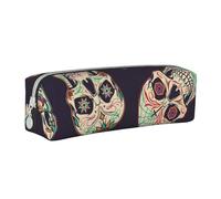 Day of The Dead Seamless Pattern Pencil Case Leather Simple Zipper Pencil Bag, Color 8, 21 x 5 x 5.5 cm