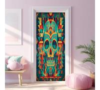 Day of The Dead Self Adhesive Door Mural Boho Skull Door Sticker Waterproof Vinyl 100x215 cm Removable Home Decor for Bedroom Bathroom Gb90z