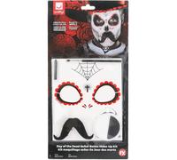 Smiffys Make-Up FX, DOTD Se?or Bones Kit, Grease, Black & White, Transfers, Face Paint, Crayon, Tash & Applicators
