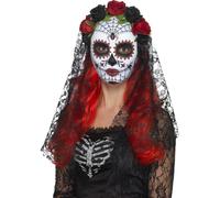 Day Of The Dead Senorita Mask + Veil Halloween Fancy Dress Accessory New Mexican