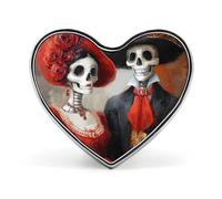 Day Of The Dead Skeleton Couple Cute Lapel Pins Heart Brooch Tie Suit Dress Accessories for Men Women Wedding Birthday