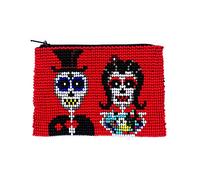 Day of the Dead Skeleton Couple Czech Glass Seed Beaded Coin Purse Zipper Pouch - Womens Fashion Handmade Bags Themed Travel Accessories, Red, One Size, Skulls