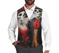 Day Of The Dead Skeleton Couple Men's Suit Vest Formal Dress Waistcoat Vest Casual Business Vests for Suit Or Tuxedo XL