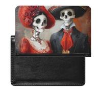 Day of The Dead Skeleton Couple Passport Holder Cover Wallet Slim Travel Document Organizer Card Case for Women Men
