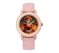 Day of The Dead Skeleton Woman Women's Wrist Watch Easy Reader with Leather Strap Analog Display Wonderful Ladies Gifts