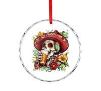 Day of The Dead Skull Beer Christmas Hanging Ornaments Crystal Glass Round Pendant Gifts for Xmas Trees Home Offices