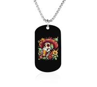 Day of The Dead Skull Beer Personalized Memorial Necklace Printed Metal Pendant Birthday Gifts for Men Women 23.6in(60cm)