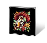 Day of The Dead Skull Beer Square Metal Brooches 1 Inch Decorative Badges Exquisite Decorations Pins for Clothing