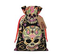 (Day Of The Dead Skull) Christmas Burlap Gifts Bag With Drawstring Xmas Linen Burlap Gift Candy Pouch For Wedding Party Festival Decorating M