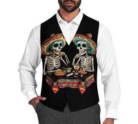 Day of The Dead Skull Dinner Party Men's Suit Vest Formal Dress Waistcoat Vest Casual Business Vests for Suit Or Tuxedo 2XL