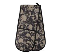 Day Of The Dead Skull Double Oven Mitt Pot Holder Heat Resistant Quilted Double Oven Gloves for Catering Chef Kitchen Home Microwave BBQ