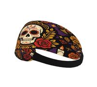 Day Of The Dead Skull Elastic Printed Sweat Wicking Headband For Men Women