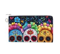 Day of The Dead Skull Flower Coin Purse Canvas Change Pouch Small Organizer Bags Zippered Coin Case for Women Men