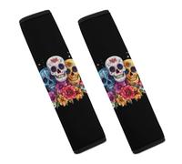 Day of The Dead Skull Flower Seat Belt Cover Pad Universal Shoulder Strap Protection Seatbelt Covers Car Accessories 2PCS