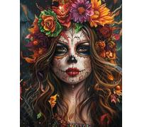 Day of the Dead Skull Flowers Oil Painting Paint by Number Kits 16 x 20 inch Canvas Painting Halloween Woman Portrait DIY Oil Painting for Adults Beginner with Brushes Acrylic Pigment(without Frame)