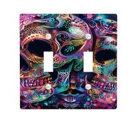 Day of the Dead Skull Light Switch Cover Plates/Outlet Covers, Neon Glowing Art for Festive Home Decor, Thermoplastic Wall Plates, Standard Size Double Toggle