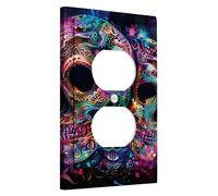 Day of the Dead Skull Light Switch Cover Plates/Outlet Covers, Neon Glowing Art for Festive Home Decor, Thermoplastic Wall Plates, Standard Size Single Duplex Outlet