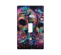 Day of the Dead Skull Light Switch Cover Plates/Outlet Covers, Neon Glowing Art for Festive Home Decor, Thermoplastic Wall Plates, Standard Size Single Toggle