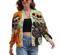 Day of The Dead Skull Mexico Day Women's Jacket Print Bomber Jackets Sweatshirt Shirt Outwear Casual Coats L