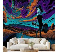 Day of The Dead Skull Mural Guitar Skull Self-Adhesive Wallpaper 100x70 cm Psychedelic Cloud Canvas Wall Paper for Bedroom Living Room Wall Mural Removable Stickers zw29x