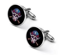 Day of The Dead Skull Oakland Shirt Cufflinks Round Cuff Links for Business Wedding Party Father's Day Gift 1.7cm