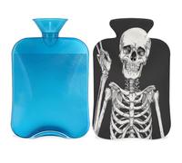 Day of The Dead Skull Pattern Hot Water Bottle with Cover, 2L Hot Water Bag for Pain Relief, Neck Soft and Shoulder, Hand Feet Warmer, Hot and Cold Compress for Adult Kids